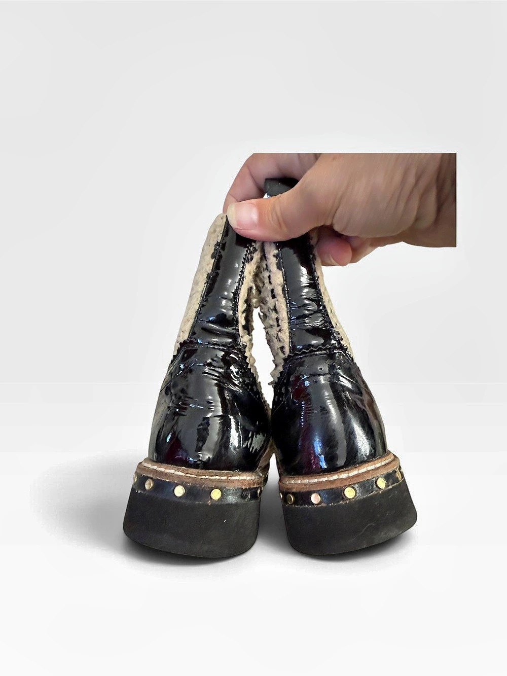 Free People Atlas Chelsea Boot Black/Cream Textile Upper/Patent Leather 38/7.5 - Picture 8 of 12